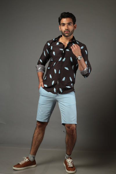 Men Designer Printed Feather Slim Fit Casual Shirt