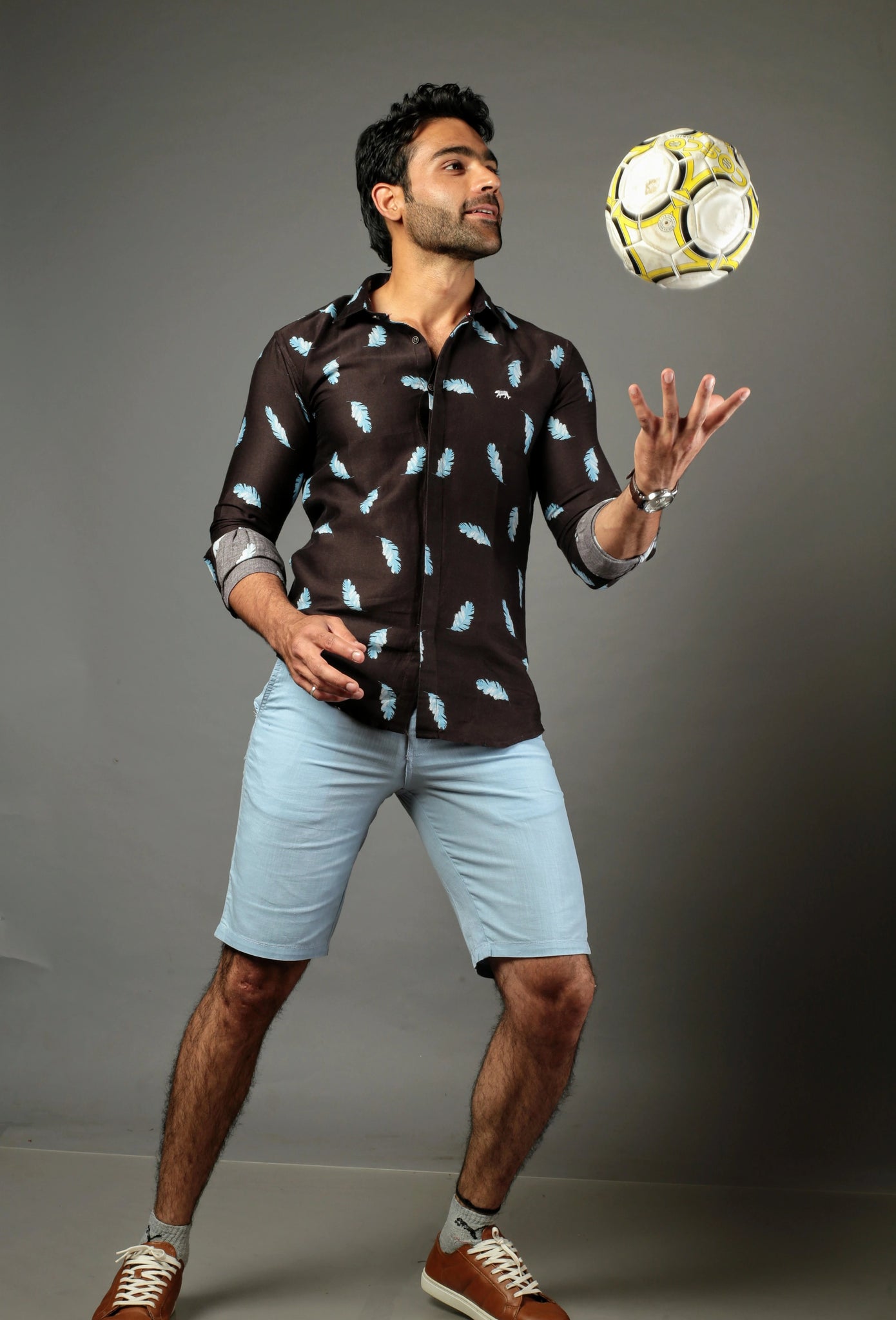 Men Designer Printed Feather Slim Fit Casual Shirt
