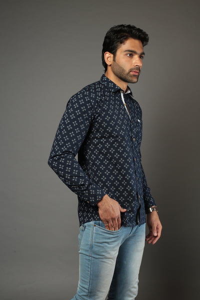 Men Designer Printed Flower Slim Fit Casual Shirt