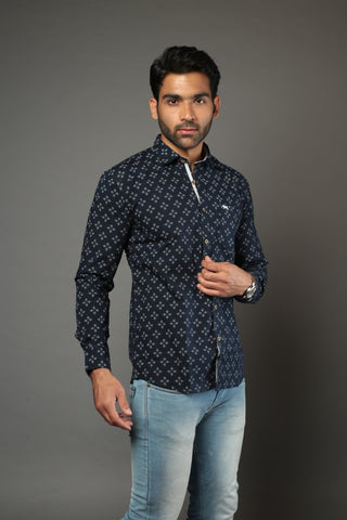 Men Designer Printed Flower Slim Fit Casual Shirt