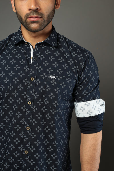 Men Designer Printed Flower Slim Fit Casual Shirt