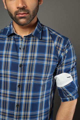 Men Block Checks Blue Slim Fit Casual Shirt