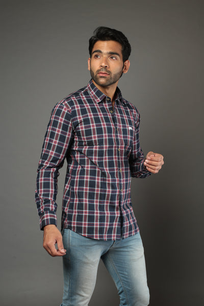 Men Block Checks Blue & Red Slim Fit Casual Shirt