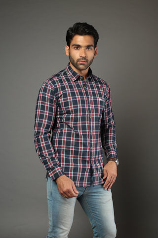 Men Block Checks Blue & Red Slim Fit Casual Shirt