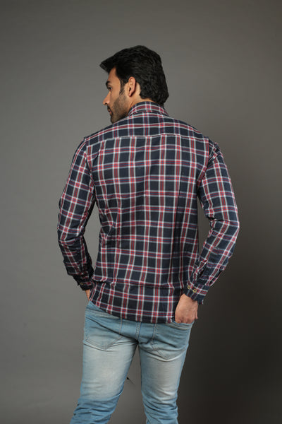 Men Block Checks Blue & Red Slim Fit Casual Shirt
