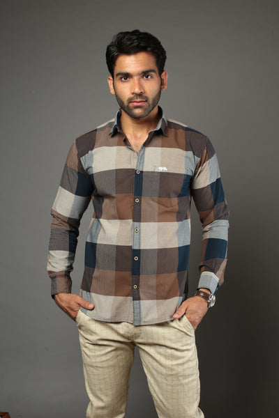 Men Block Checks Slim Fit Casual Shirt
