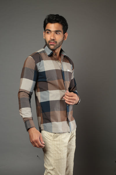 Men Block Checks Slim Fit Casual Shirt