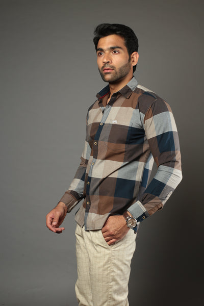 Men Block Checks Slim Fit Casual Shirt