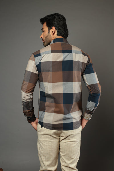Men Block Checks Slim Fit Casual Shirt