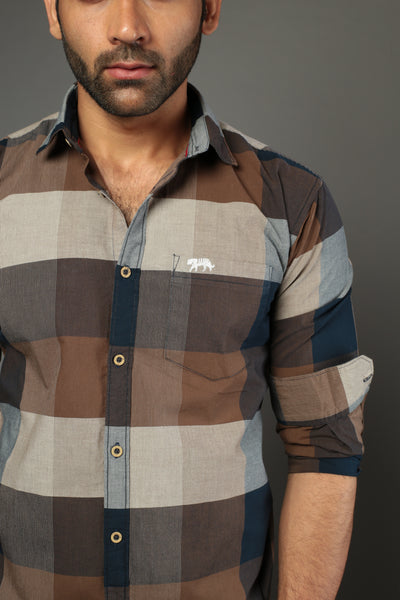 Men Block Checks Slim Fit Casual Shirt