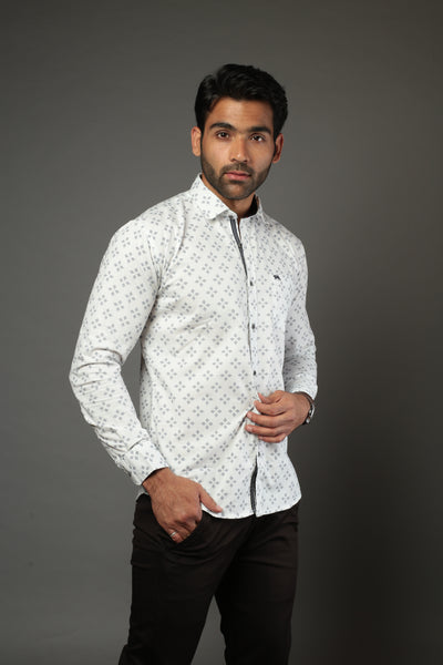 Men Designer White Slim Fit Casual Shirt