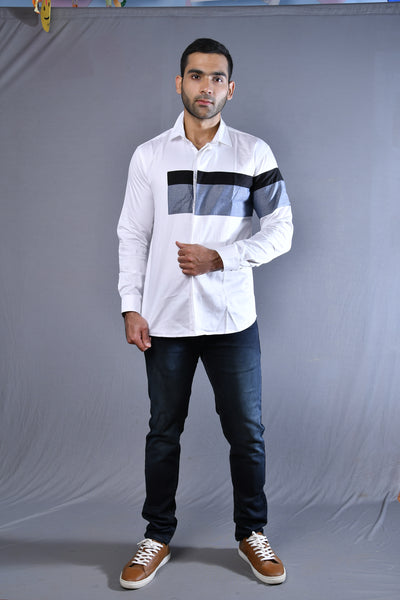 White Black and Grey Slim Fit Casual Shirt