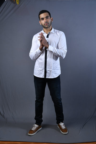 White and Black Lines Slim Fit Casual Shirt