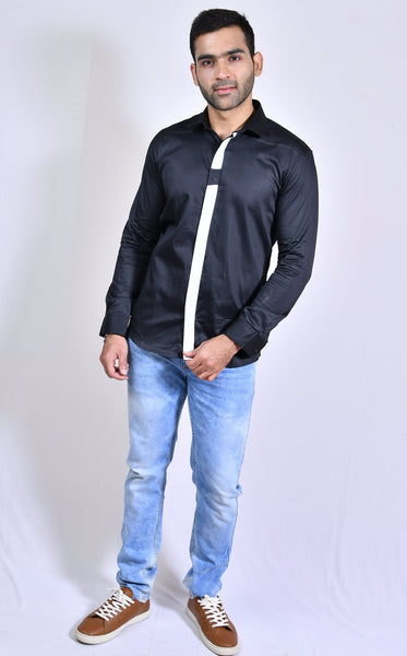 Black and White Lines Slim Fit Casual Shirt