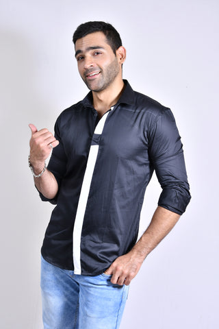 Black and White Lines Slim Fit Casual Shirt