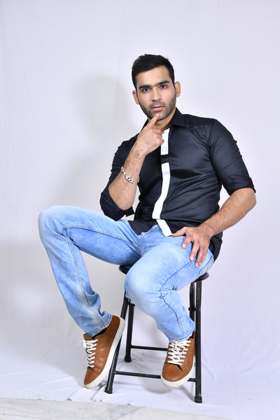 Black and White Lines Slim Fit Casual Shirt