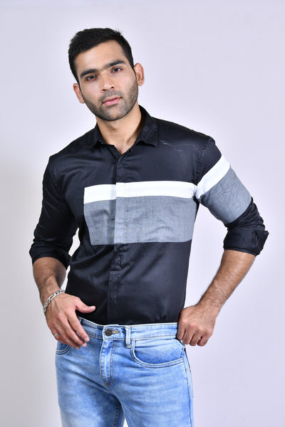 Black White and Grey Slim Fit Casual Shirt