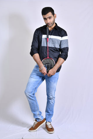Black White and Grey Slim Fit Casual Shirt