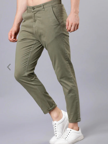 Mens Green Solid Color Chinos