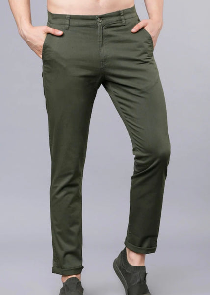 Mens Bottle Green Solid Color Chinos