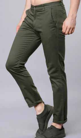 Mens Bottle Green Solid Color Chinos