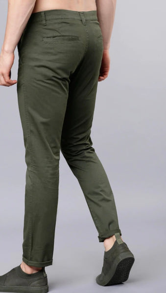 Mens Bottle Green Solid Color Chinos
