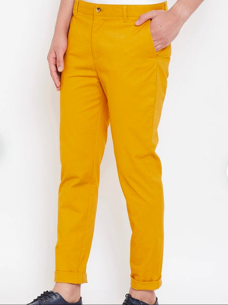 Mens Mustard Solid Color Chinos