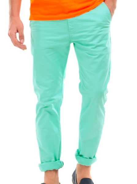 Mens Turquoise Green Solid Color Chinos