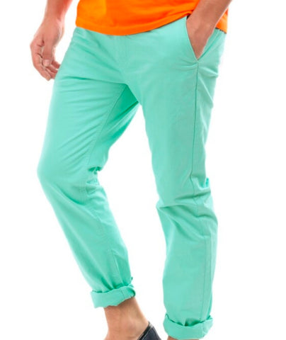 Mens Turquoise Green Solid Color Chinos