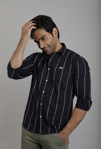 Navy blue  Stripes Full Sleeves Slim Fit Casual Shirt