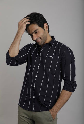 Navy blue  Stripes Full Sleeves Slim Fit Casual Shirt