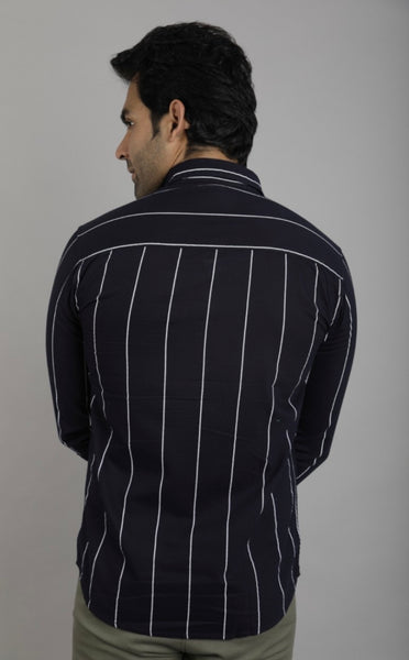 Navy blue  Stripes Full Sleeves Slim Fit Casual Shirt