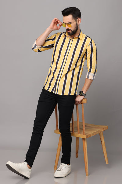 Yellow Stripes Full Sleeves Slim Fit Casual Shirt