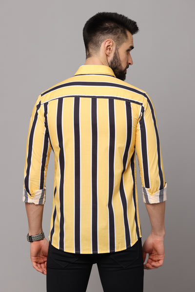 Yellow Stripes Full Sleeves Slim Fit Casual Shirt
