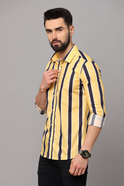 Yellow Stripes Full Sleeves Slim Fit Casual Shirt